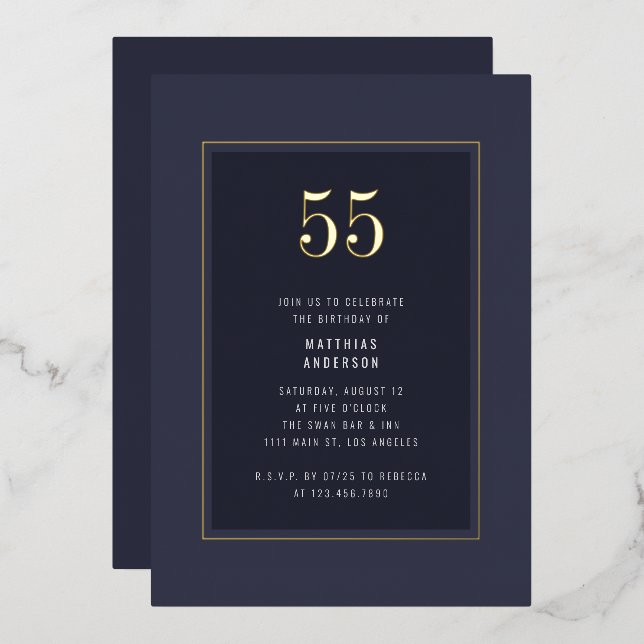 55th Birthday Minimal Elegant Dark Gold Frame (Front/Back)