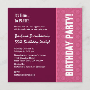 55th Birthday Modern Wine and Pink Pattern Invitation
