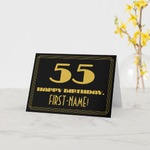 55th Birthday: Name + Art Deco Inspired Look "55" Card