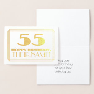55th Birthday; Name + Art Deco Inspired Look "55" Foil Card