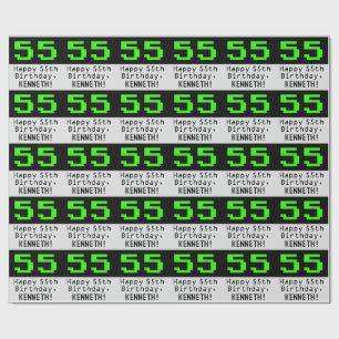 55th Birthday - Nerdy / Geeky Style "55" and Name Wrapping Paper