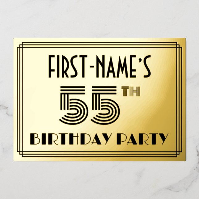 55th Birthday Party — Art Deco Style “55” & Name (Front)