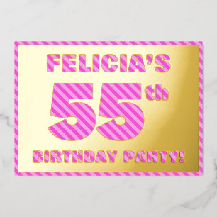 55th Birthday Party — Bold, Fun, Pink Stripes # 55