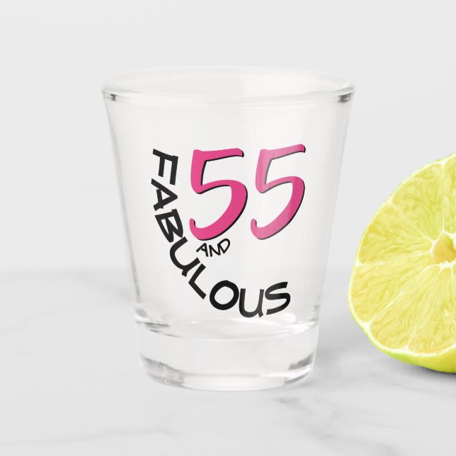 55th Birthday Party Celebration Girly Pink Shot Glass (Front)