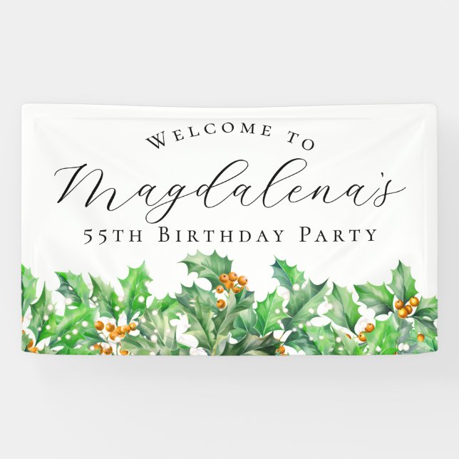 55th Birthday Party December Birth Flower Welcome Banner (Horizontal)