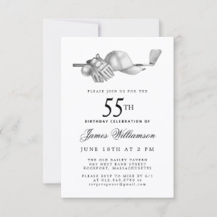 55th Birthday Party Elegant Black White Golf Invitation