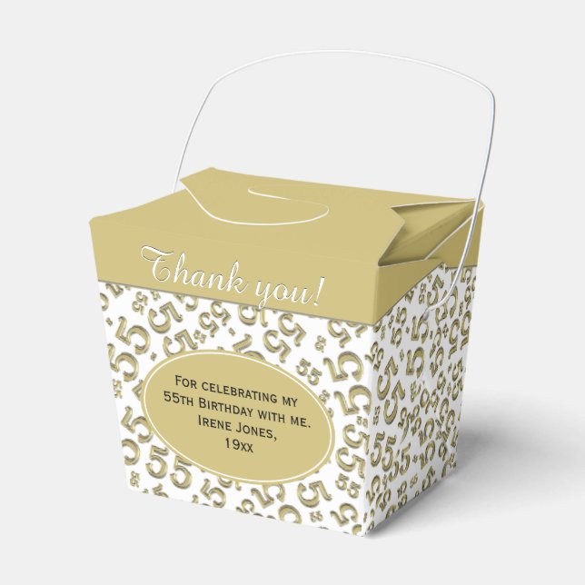 55th Birthday Party Gold/White Number Pattern Favour Box (Front Side)