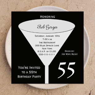 55th Birthday Party Invitation 55 in Black