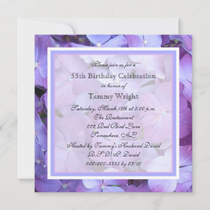 55th Birthday Party Invitation Purple Hydrangeas