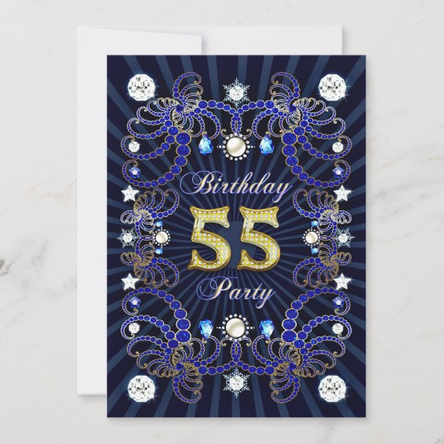 55th birthday party invite with masses of jewels (Front)