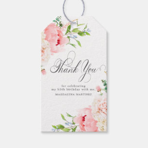 55th Birthday Party Pink Floral Custom Favour Tags