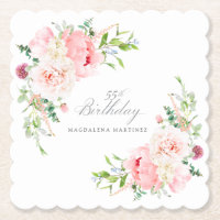 55th Birthday Party Pink Floral Custom Paper