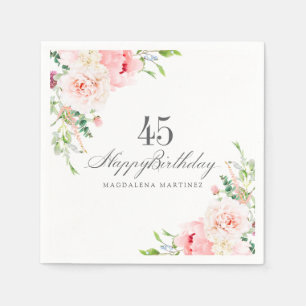 55th Birthday Party Supplies Pink Floral Custom Napkin