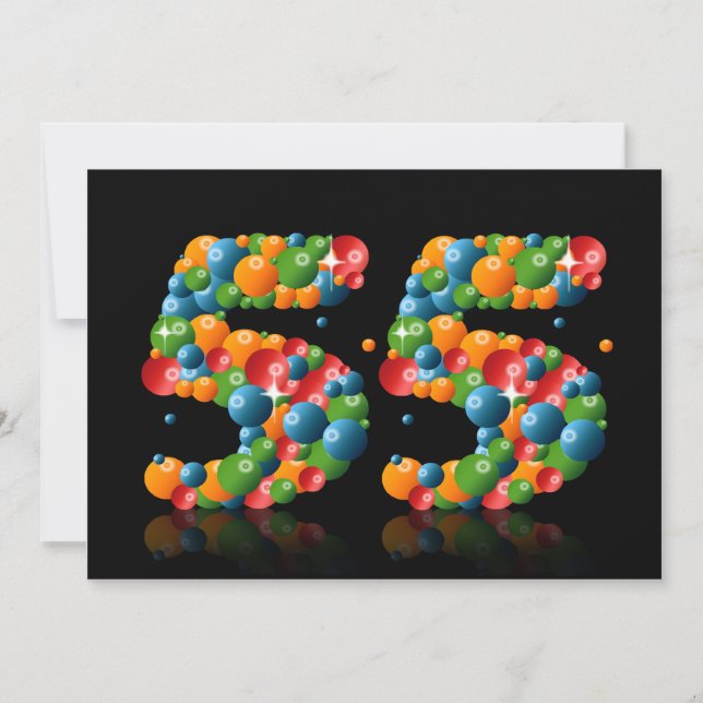 55th Birthday party, with bubbles and balls Invitation (Front)