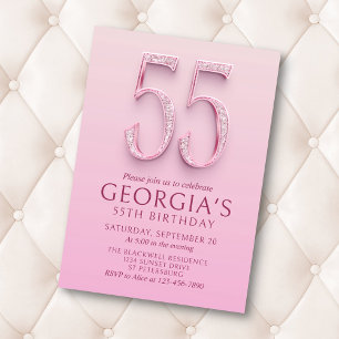 55th Birthday Pink Diamonds Invitation