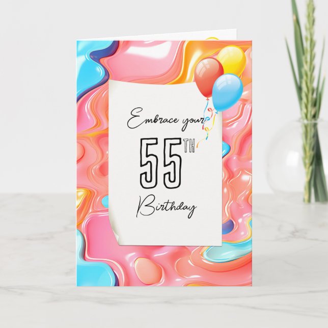 55th Birthday Psychedelic 3D Abstract Card (Front)