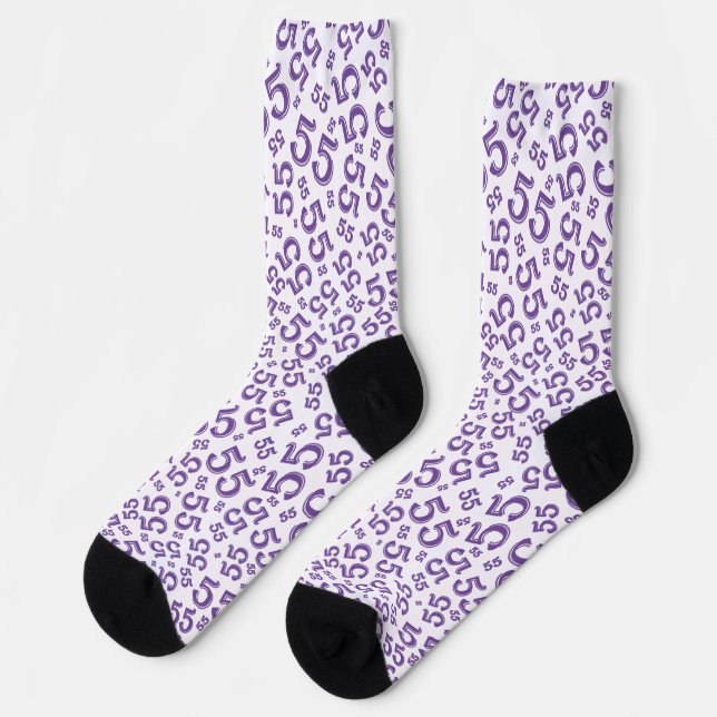 55th Birthday Purple Random Number Pattern Socks (Left)