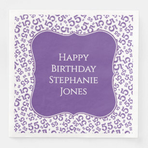 55th Birthday Purple/White Bracket Number Pattern Napkin