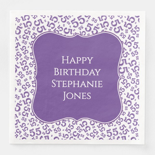 55th Birthday Purple/White Bracket Number Pattern Napkin (Front)