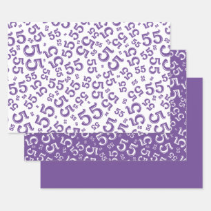 55th Birthday Purple/White Random Number Pattern  Wrapping Paper Sheet