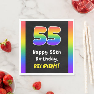 55th Birthday: Rainbow Spectrum # 55, Custom Name Napkin