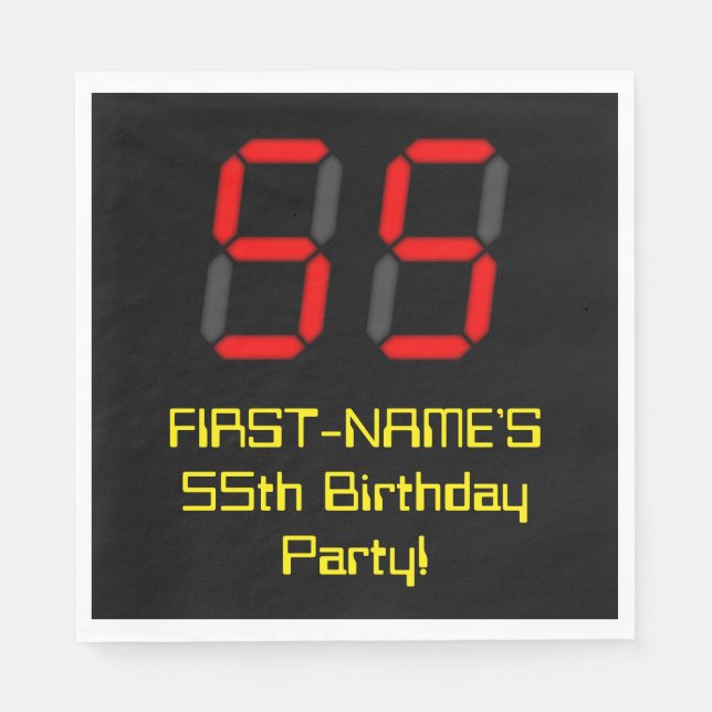 55th Birthday: Red Digital Clock Style "55" + Name Napkin (Front)