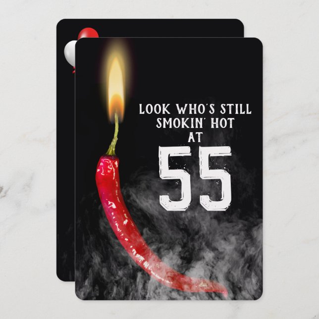 55th Birthday Red Hot Pepper Candle     Invitation (Front/Back)