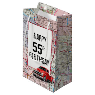 55th Birthday Red Retro Truck on Map   Small Gift Bag