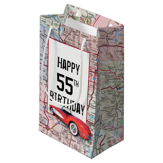 55th Birthday Retro Corvette On Map  Small Gift Bag (Front Angled)