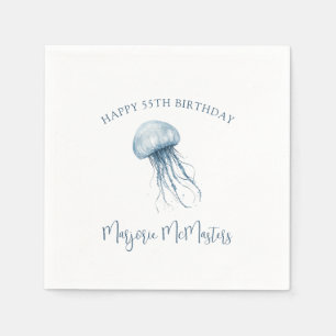 55th Birthday Simple Coastal Jellyfish Custom Napkin