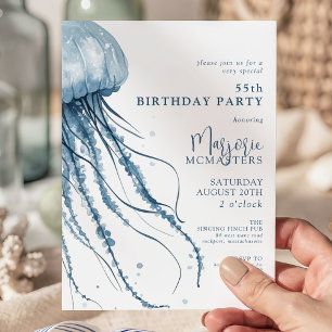 55th Birthday Simple Modern Coastal Jellyfish Invitation