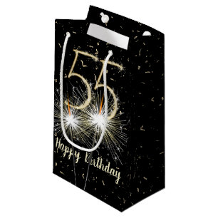 55th Birthday Sparkler On Black Small Gift Bag