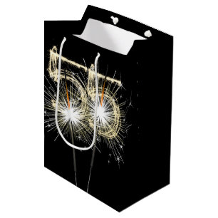 55th Birthday Sparklers on Black  Medium Gift Bag