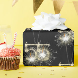 55th Birthday Sparklers on Black  Wrapping Paper