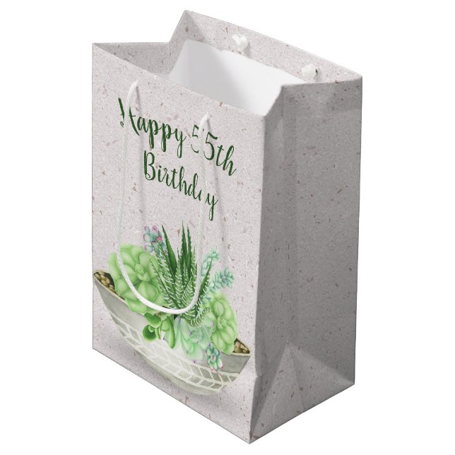 55th Birthday Succulent On Terrazzo   Medium Gift Bag (Front Angled)