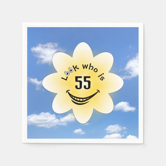 55th Birthday Summer Sunshine and Clouds Napkin (Front)