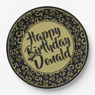 55th Black/Gold Random Number Pattern Paper Plate