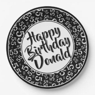 55th Black/White Random Number Pattern Paper Plate