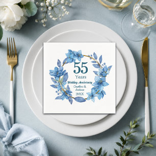55th Blue Floral Emerald Wedding Anniversary Napkin