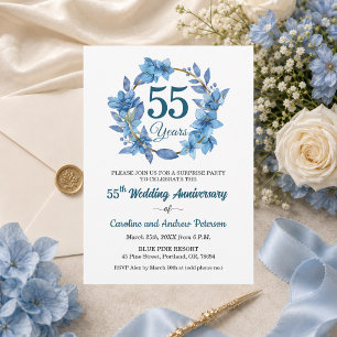 55th Blue Floral Surprise Wedding Anniversary Invitation