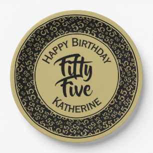 55th Cool Random Number Pattern Black/Gold Paper Plate