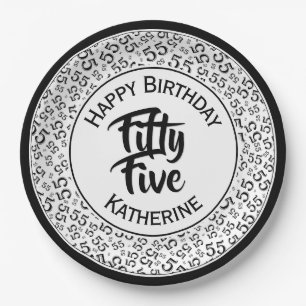 55th Cool Random Number Pattern Black/White Paper Plate