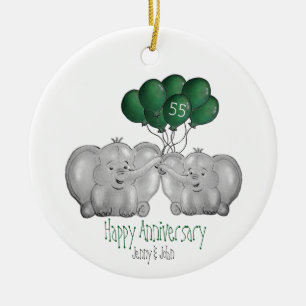 55th Emeral Wedding Anniversary cute elephant Ceramic Ornament