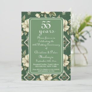 55th Emerald Ivory Floral Wedding Anniversary  Invitation