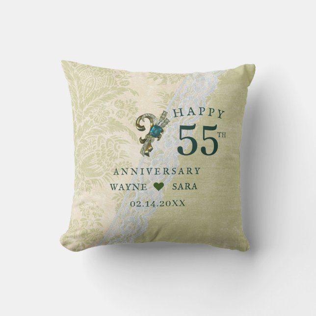 55th Emerald Jewel Wedding Anniversary Cushion (Front)