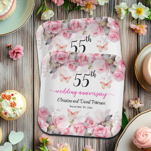 55th Emerald Wedding Anniversary Blush Roses Paper Plate