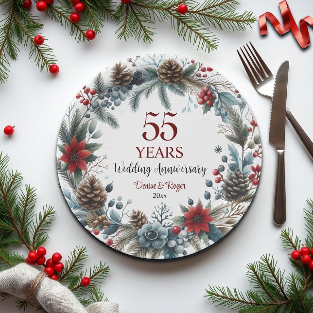 55th Emerald Wedding Anniversary Elegant Winter Paper Plate (Creator Uploaded)