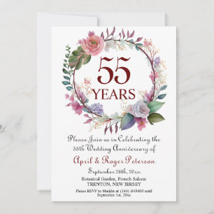 55th Emerald Wedding Anniversary Floral Invitation