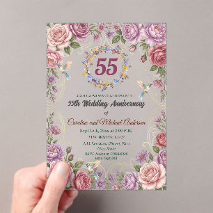 55th Emerald Wedding Anniversary Hummingbirds Acrylic Invitations
