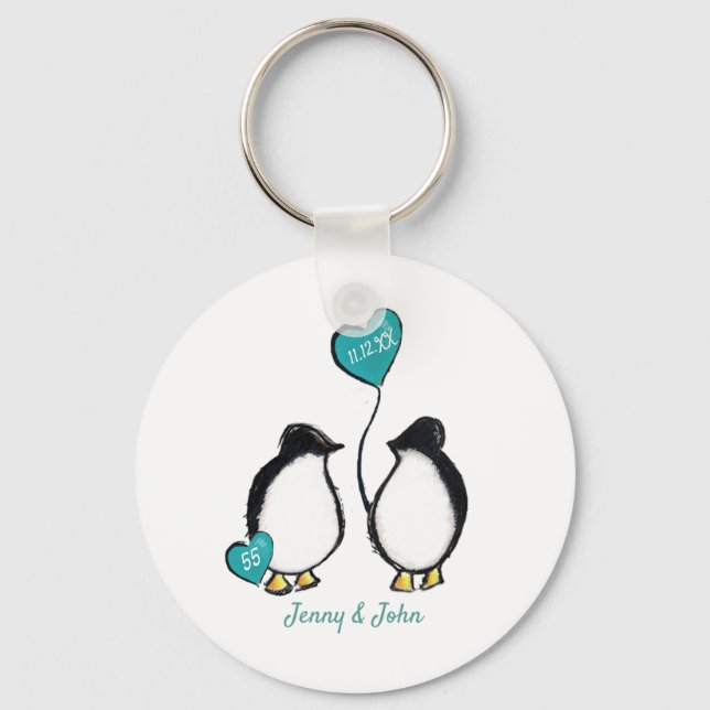 55th emerald wedding anniversary penguin gift key key ring (Front)